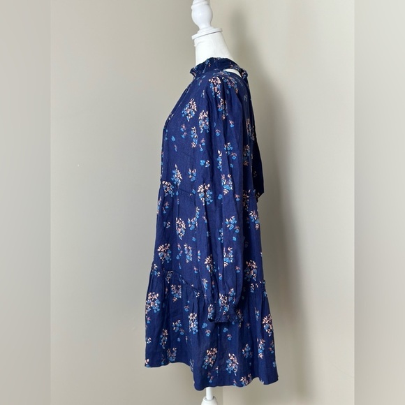 Free People Beautiful Floral Printed Open Back Long Sleeve Mini Dress Size Large - Picture 5 of 10